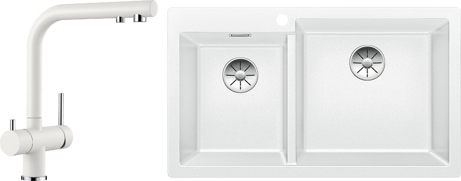 Conjunto fregadero de granito Blanco Pleon 9 523061, grifo de cocina Blanco Fontas II 523134