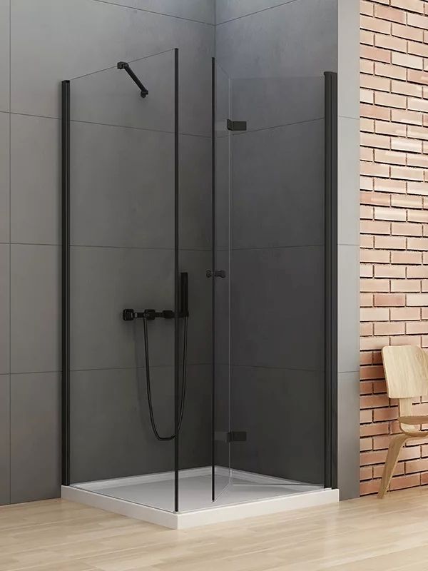 New Trendy New Soleo Black cabina de ducha 90x80 cm rectangular negro mate/vidrio transparente D-0238A/D-0115B