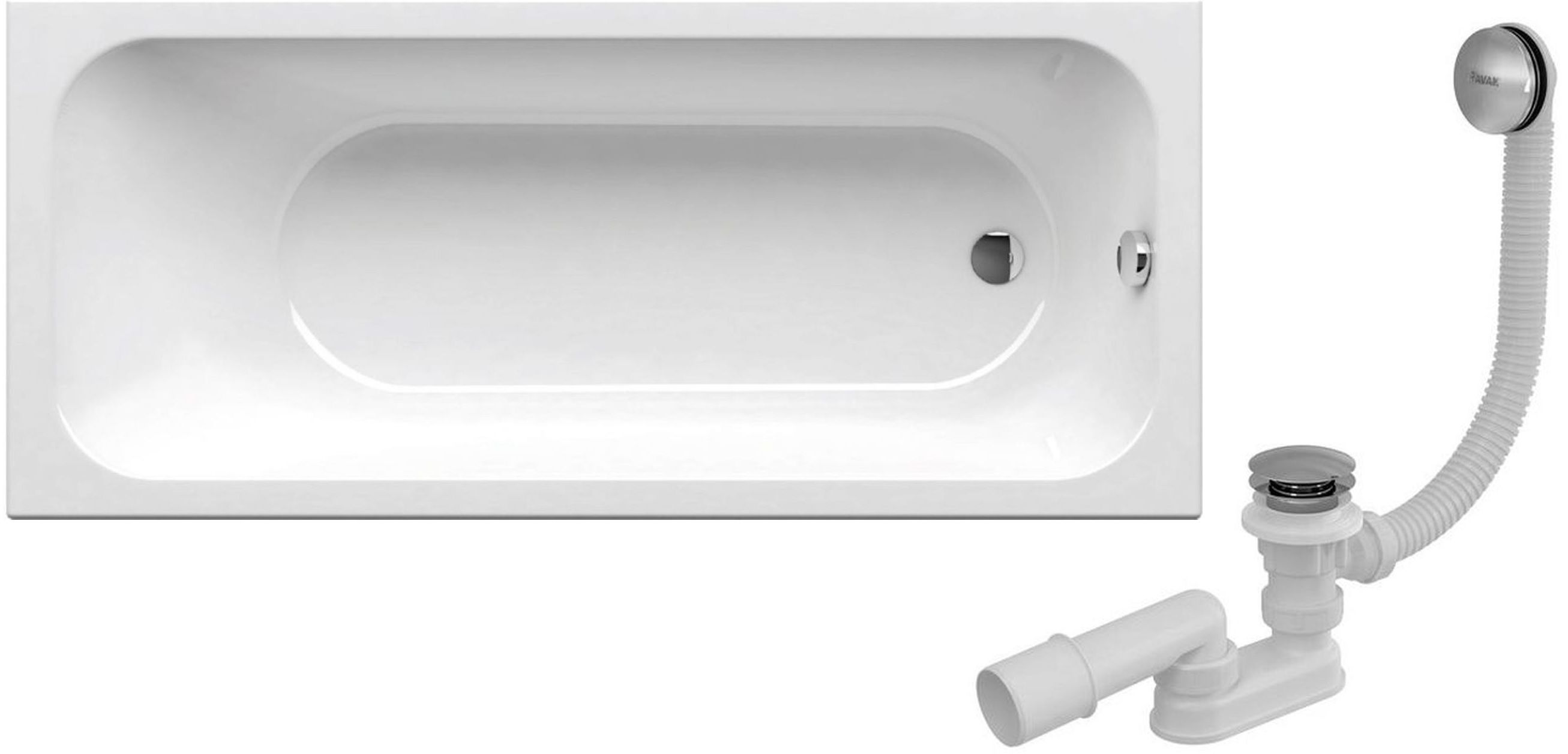 Conjunto bañera rectangular Slim Ravak Chrome Slim C731300000, sifón para bañera Ravak X01377, GPX2240015