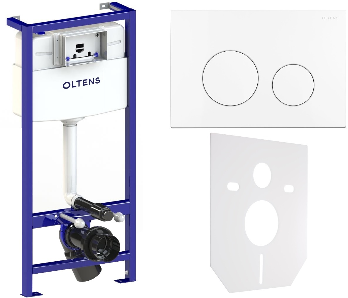 Conjunto marco empotrado Oltens Triberg 50001000, botón de descarga Oltens Lule 57102000, 49301000