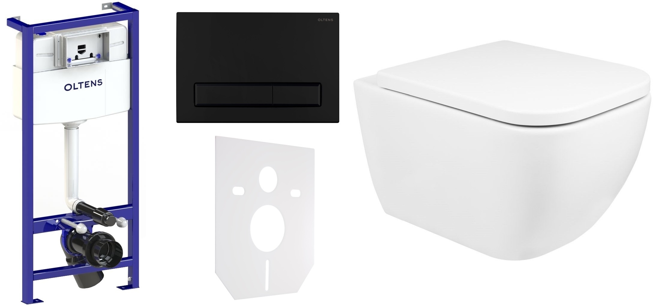 Conjunto taza de inodoro Oltens Vernal 42502000, marco empotrado Oltens Triberg 50001000, 45104000, 57103300, 49301000