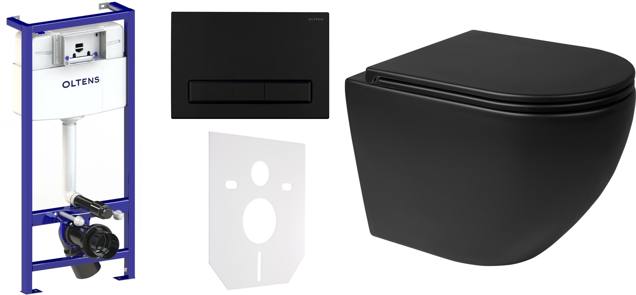 Conjunto taza de inodoro Oltens Hamnes 42513300, marco empotrado Oltens Triberg 50001000, 45100300, 57103300, 49301000