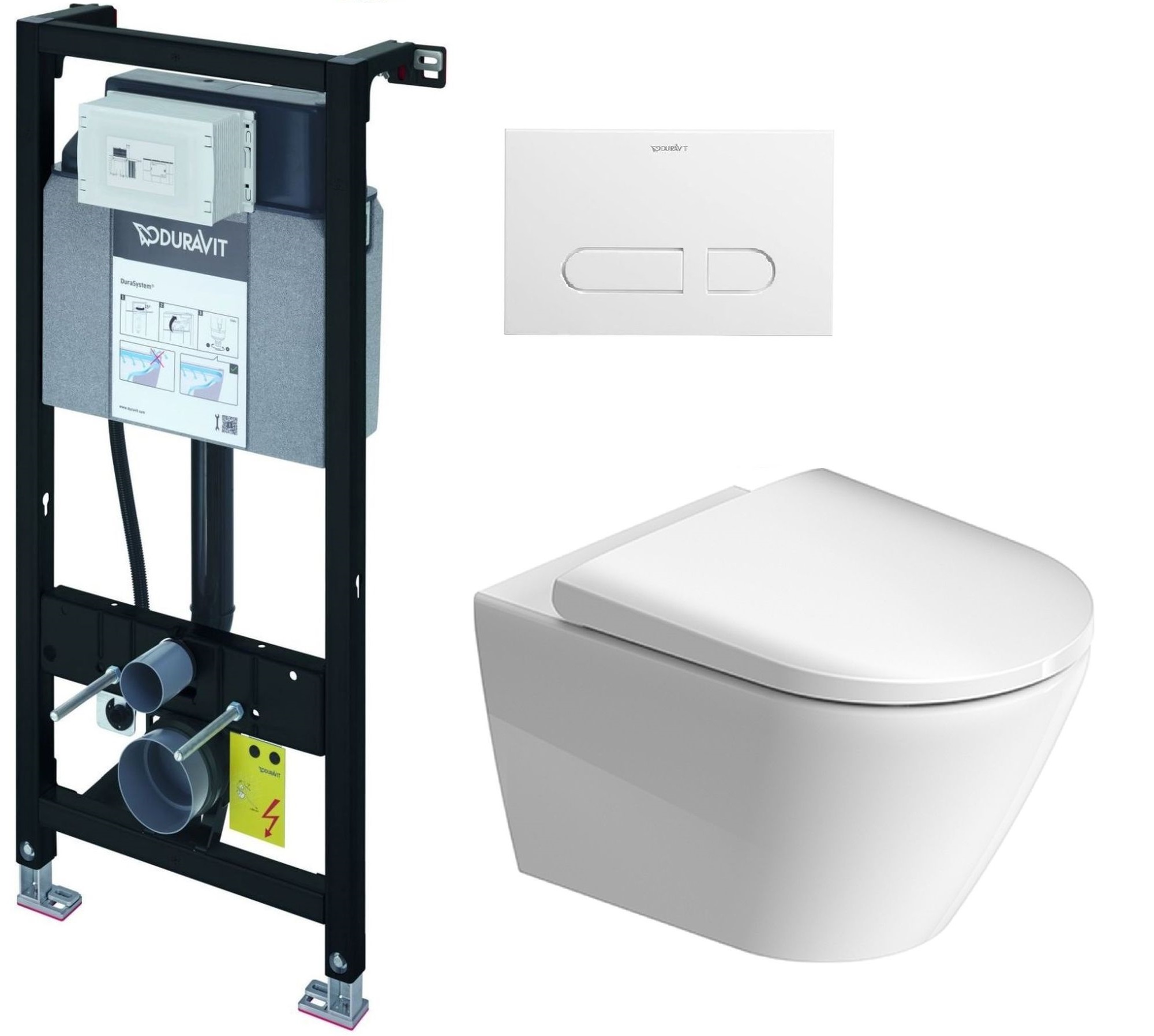 Conjunto marco empotrado Duravit DuraSystem WD1011000000, taza de inodoro con asiento de cierre suave Duravit D-Neo 45770900A1, WD5001011000