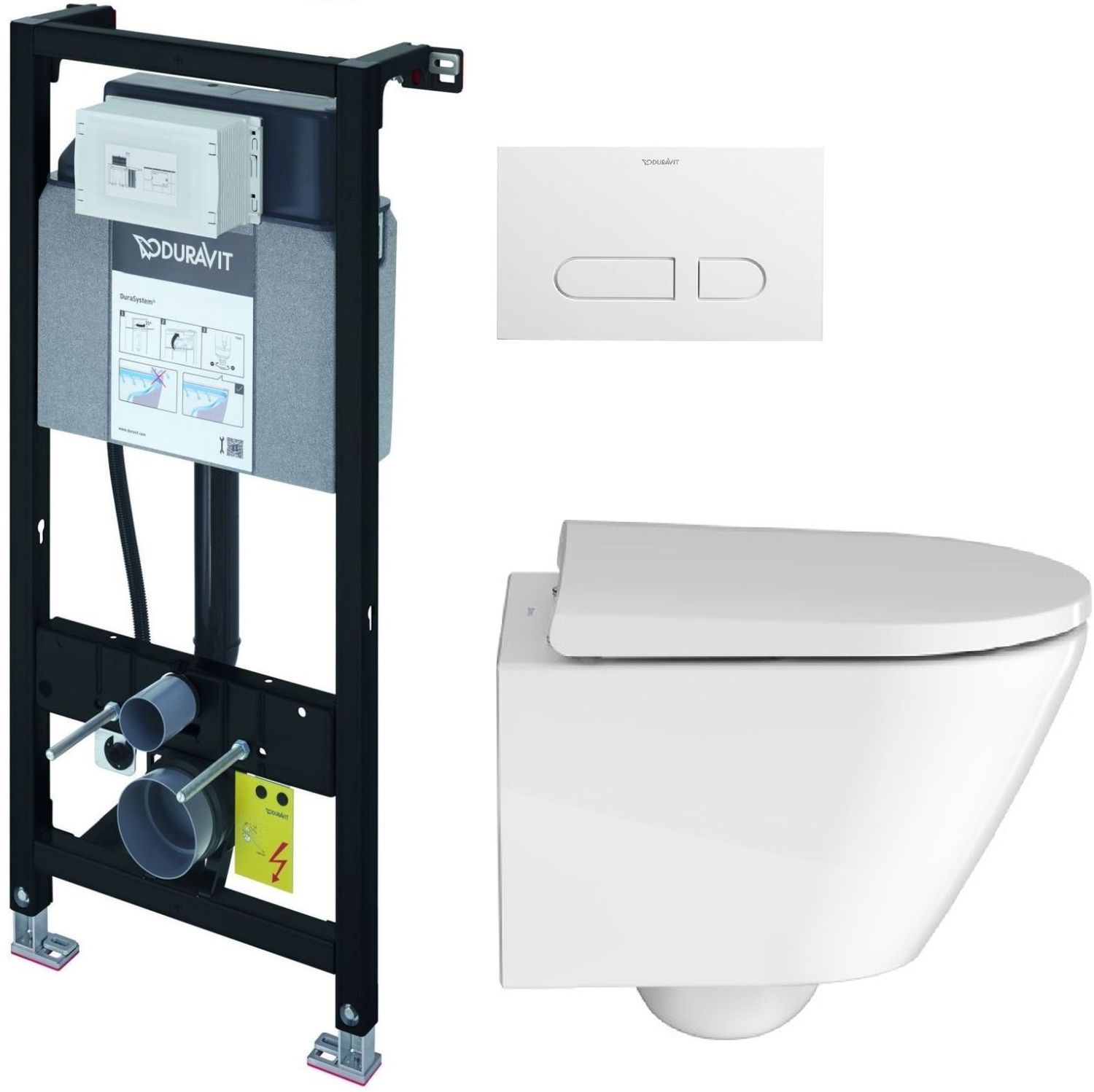 Conjunto marco empotrado Duravit DuraSystem WD1011000000, taza de inodoro con asiento de cierre suave Duravit D-Neo 45880900A1, WD5001011000