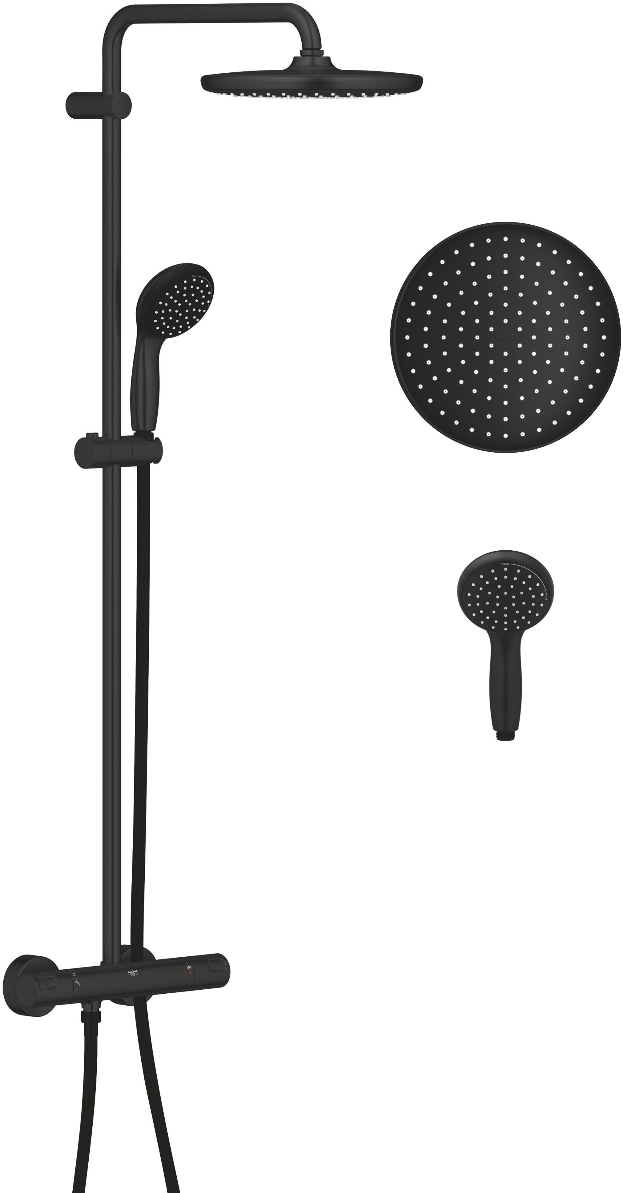 Grohe Vitalio Start Shower System conjunto de ducha a pared con termostato con rociador con efecto lluvia negro 266772430