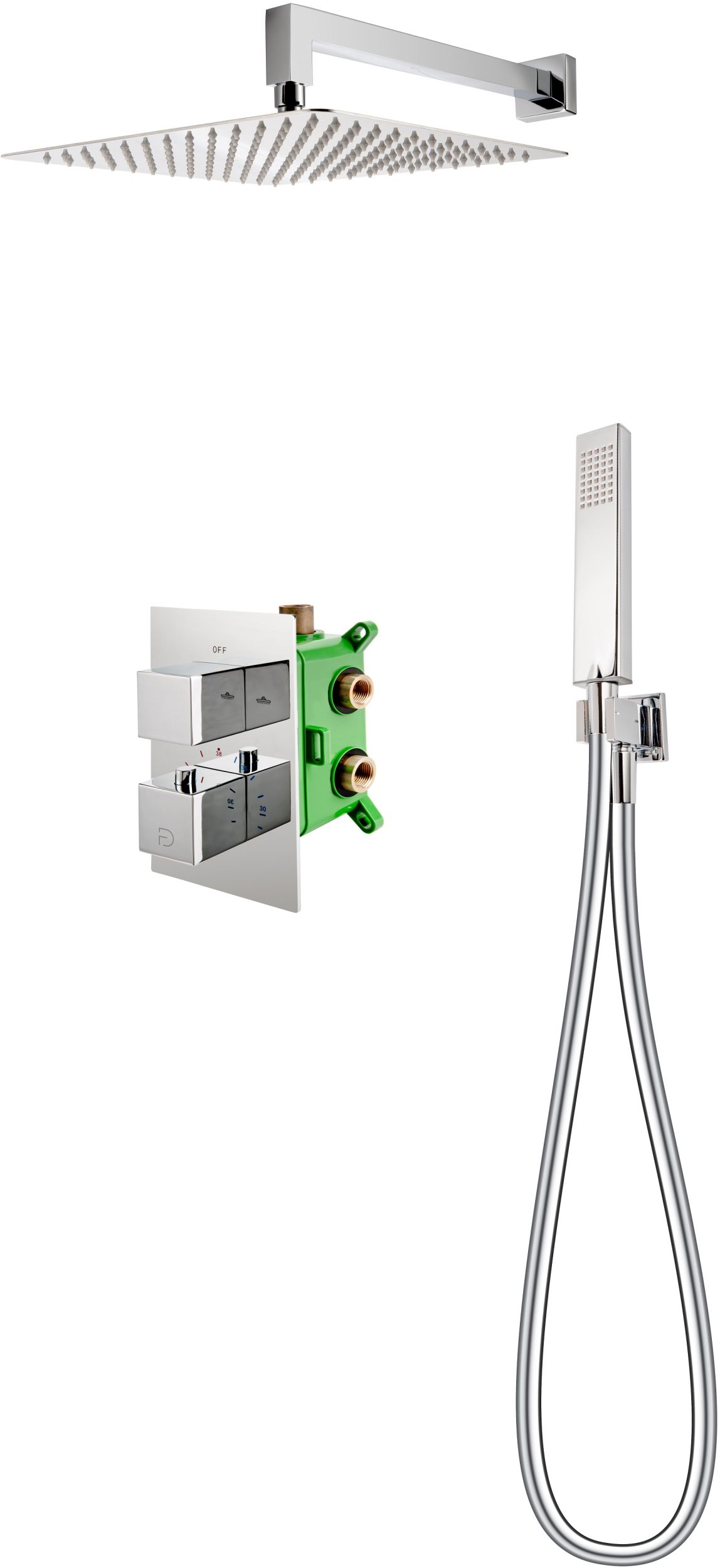 FDesign Stabilla conjunto de ducha empotrado con termostato con rociador con efecto lluvia cromo FD1-TS08-7SET1-11