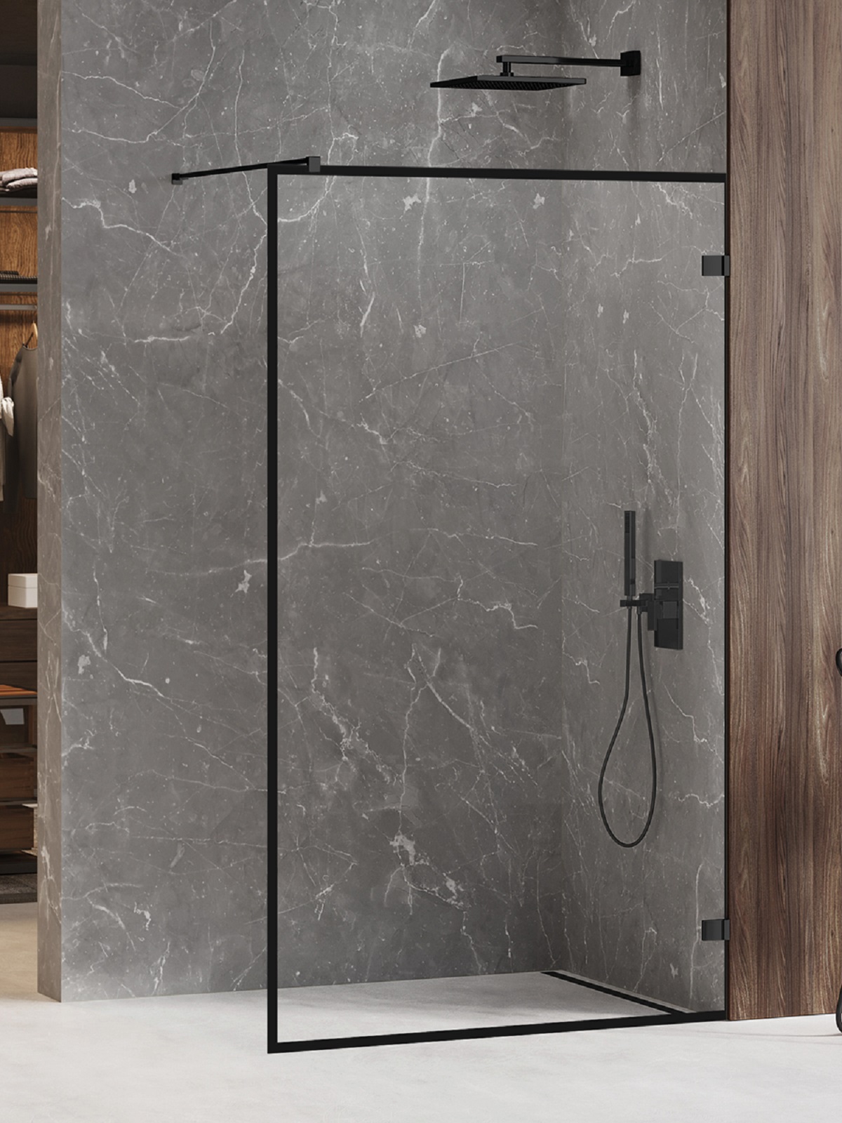 New Trendy Avexa White mampara de ducha walk-in 60 cm negro mate/vidrio transparente EXK-2656