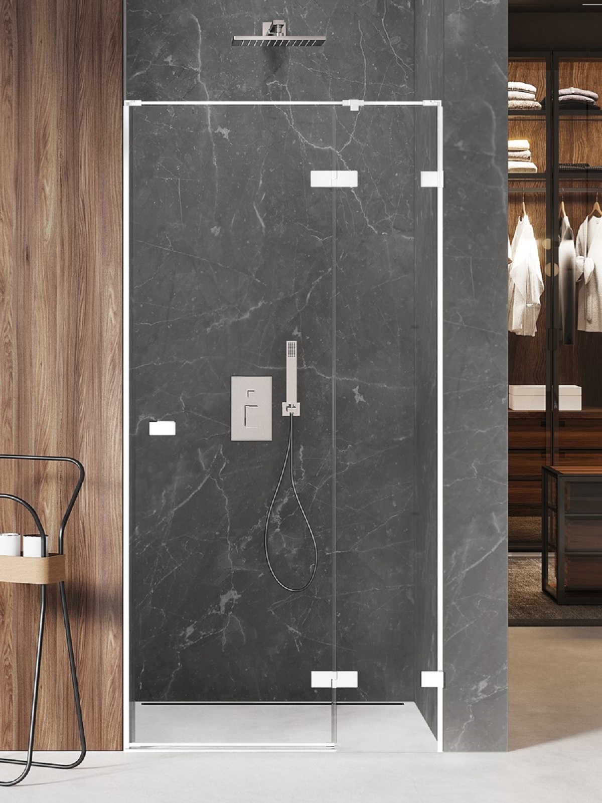 New Trendy Avexa White puerta de ducha 90 cm oscilante blanco mate/vidrio transparente EXK-2690