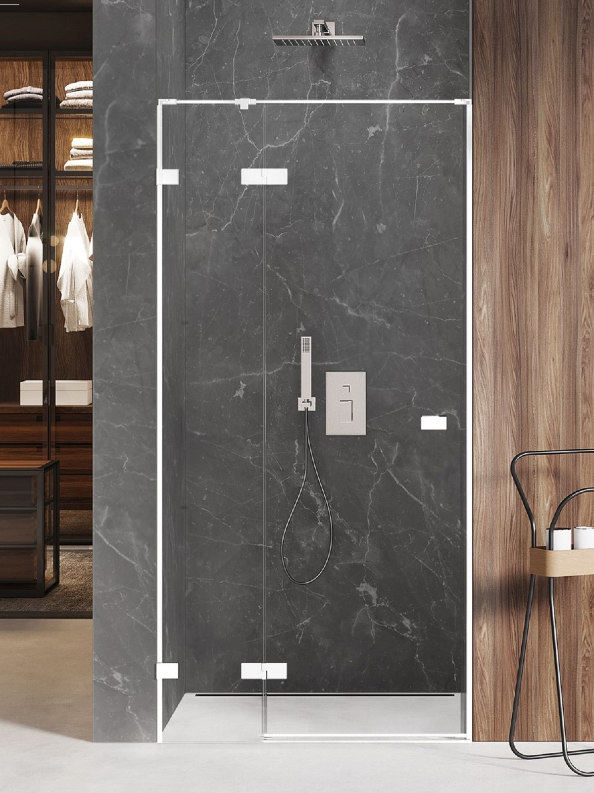 New Trendy Avexa White puerta de ducha 100 cm oscilante blanco mate/vidrio transparente EXK-2691