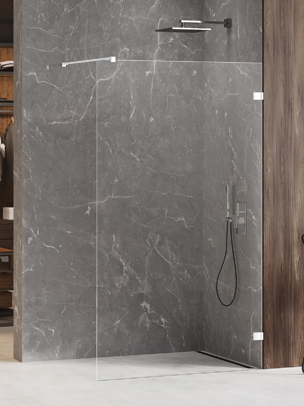 New Trendy Avexa White mampara de ducha walk-in 90 cm blanco mate/vidrio transparente EXK-2920