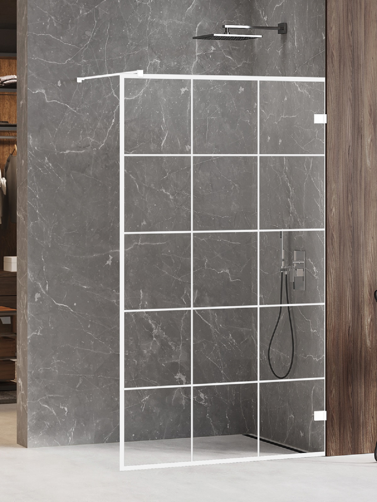 New Trendy Avexa White mampara de ducha walk-in 90 cm blanco mate/vidrio transparente EXK-2984