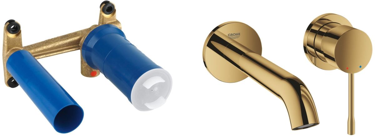 Conjunto grifo para lavabo Grohe Essence 19408GL1, sistema empotrado para grifo Grohe Eurostyle 23571000