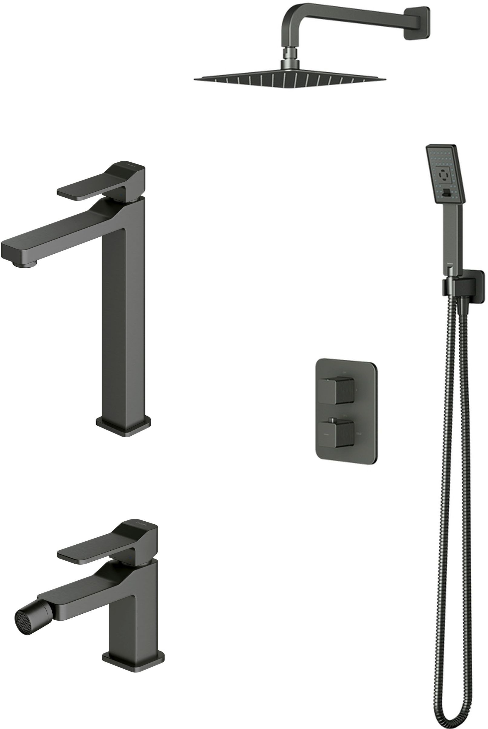 Conjunto conjunto de ducha Omnires Slide SYSSL11GR, grifo para lavabo Omnires Slide SL7712GR, SL7720GR