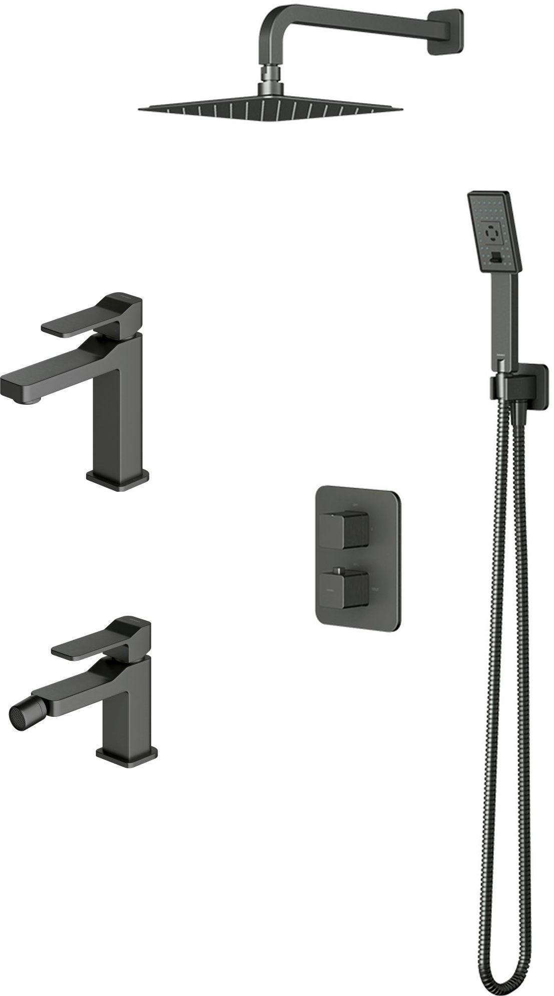 Conjunto conjunto de ducha Omnires Slide SYSSL11GR, grifo para lavabo Omnires Slide SL7710GR, SL7720GR