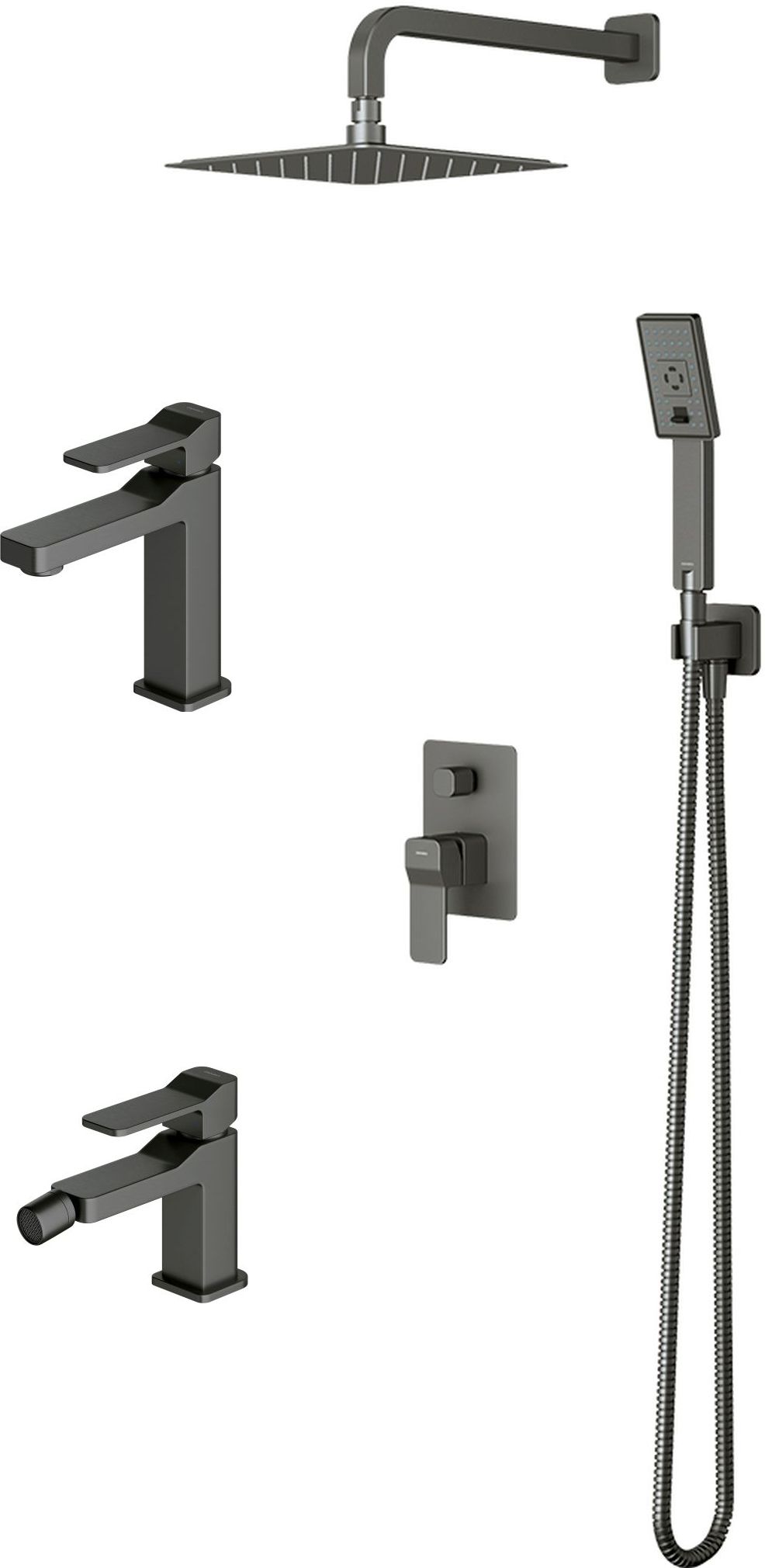 Conjunto conjunto de ducha Omnires Slide SYSSL12GR, grifo para lavabo Omnires Slide SL7710GR, SL7720GR