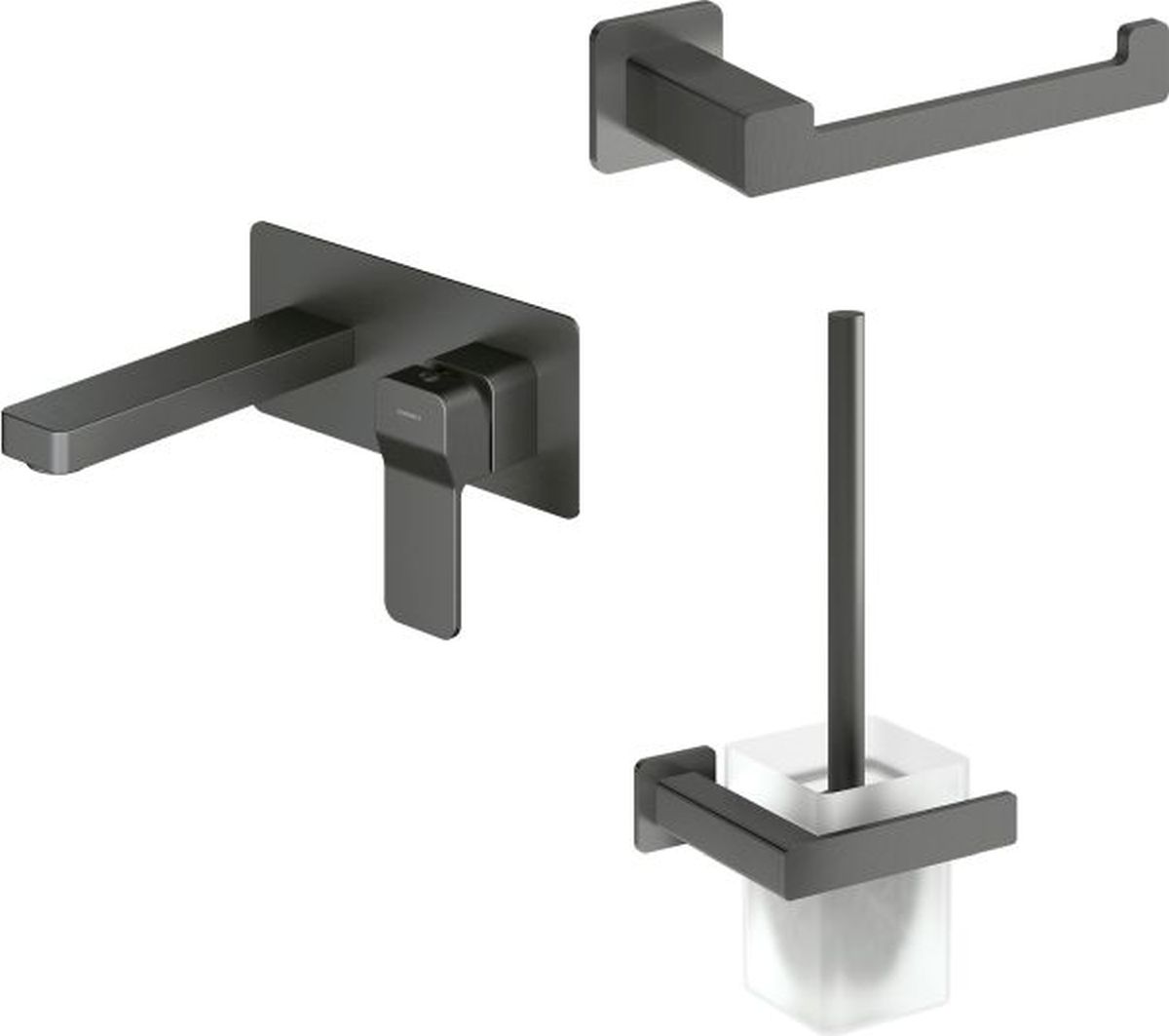 Conjunto grifo para lavabo Omnires Slide SL7715GR, escobilla de baño Omnires Nelson NL80620GR, NL80510GR