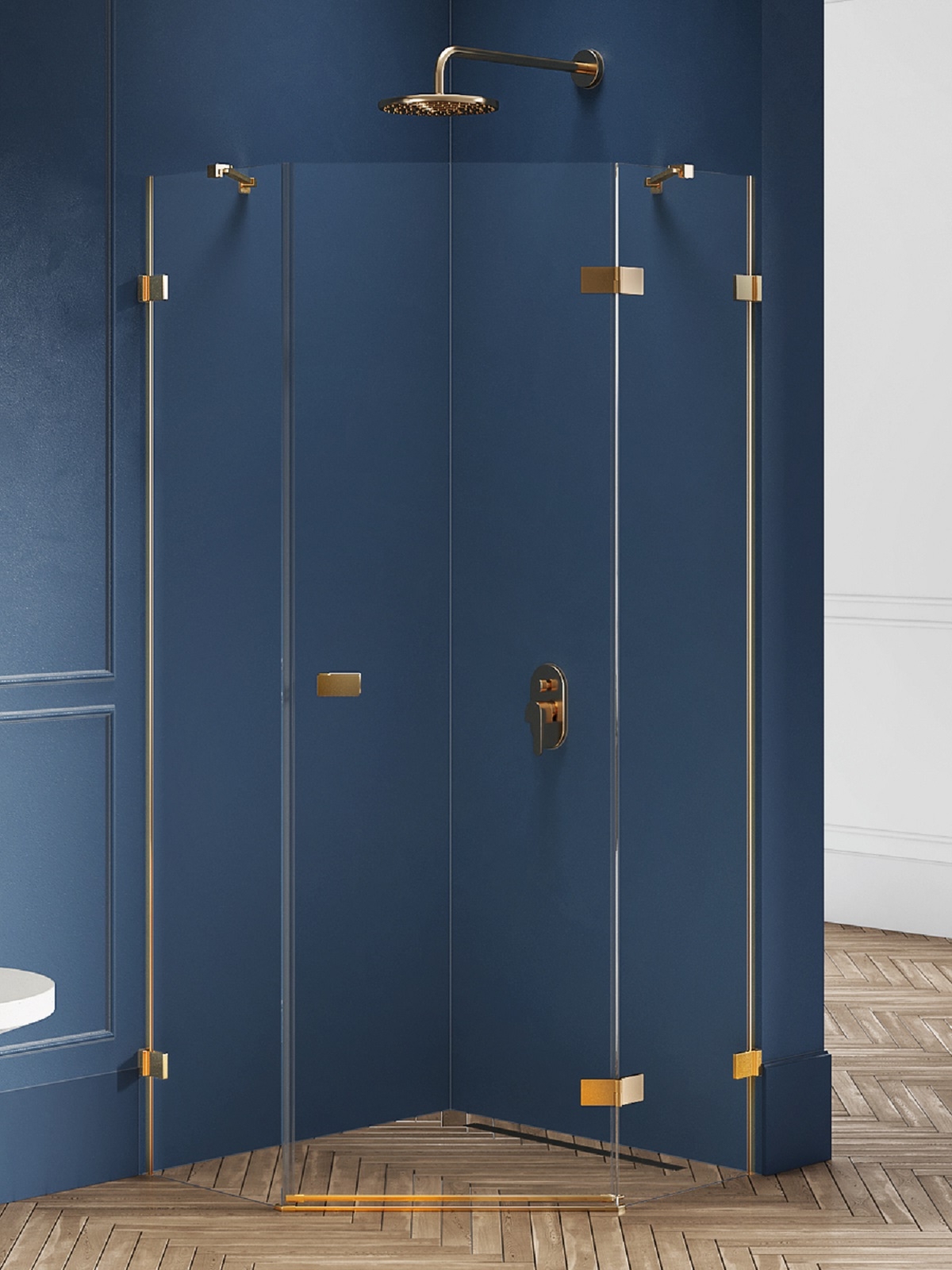 New Trendy Avexa Gold Brushed cabina de ducha 80x80 cm oro cepillado/vidrio transparente EXK-3852