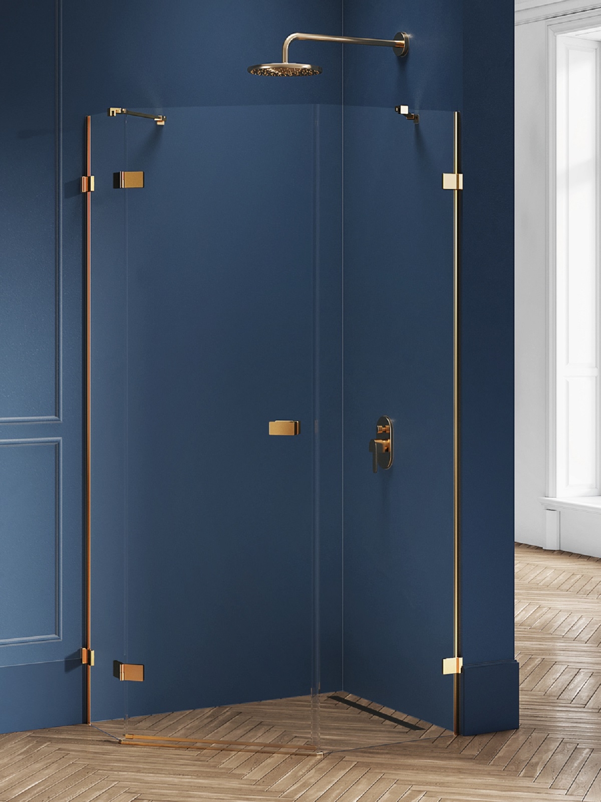 New Trendy Avexa Gold Brushed cabina de ducha 100x80 cm oro cepillado/vidrio transparente EXK-3859