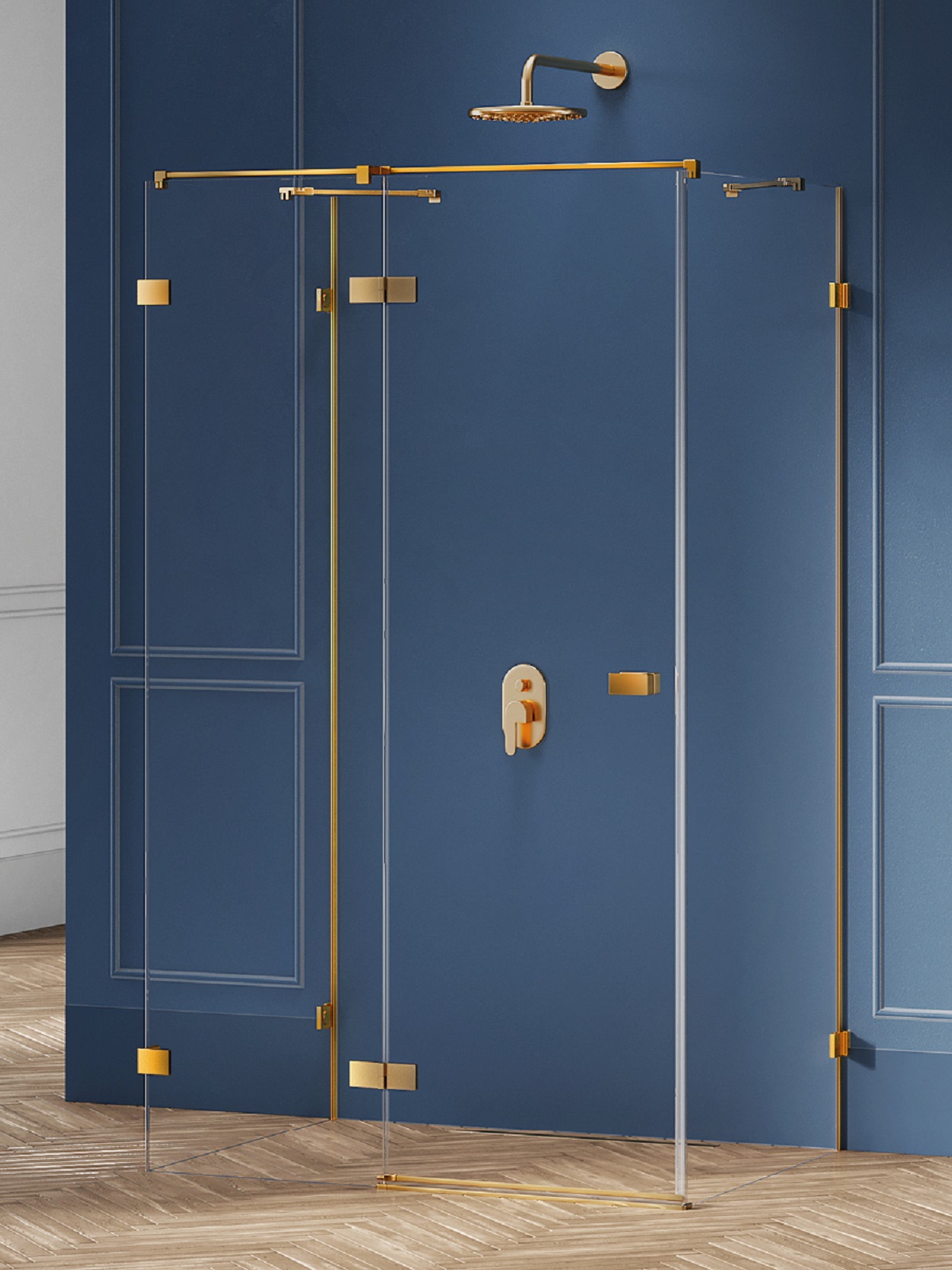 New Trendy Avexa Gold Brushed cabina de ducha 100x100 cm cuadrada oro cepillado/vidrio transparente EXK-3085