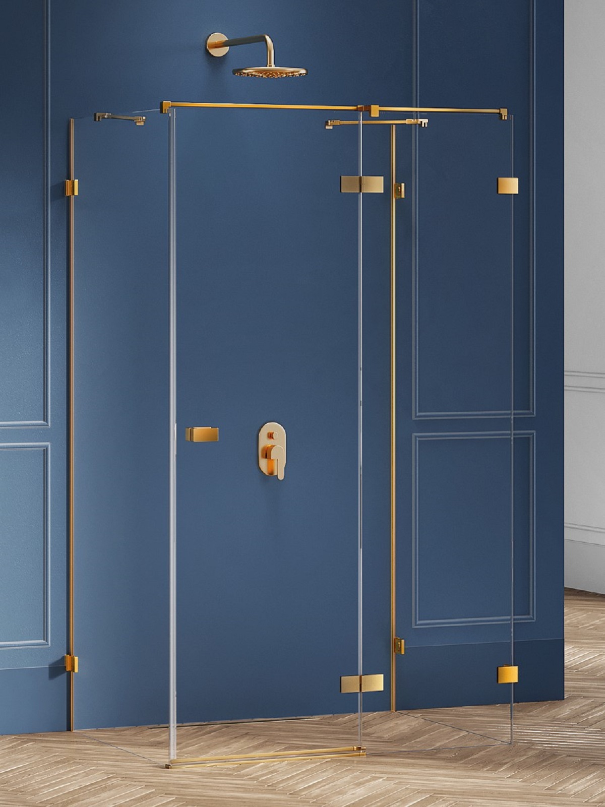 New Trendy Avexa Gold Brushed kabina prysznicowa 120x100 cm prostokątna prawa złoty szczotkowany/szkło przezroczyste EXK-3127