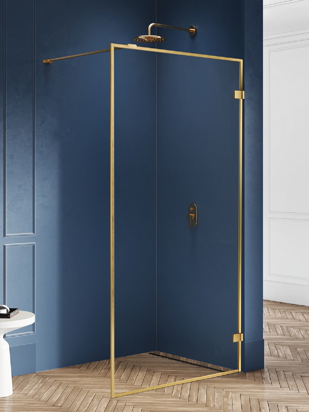 New Trendy Avexa Gold Brushed ścianka prysznicowa walk-in 140 cm złoty szczotkowany/szkło przezroczyste EXK-3139