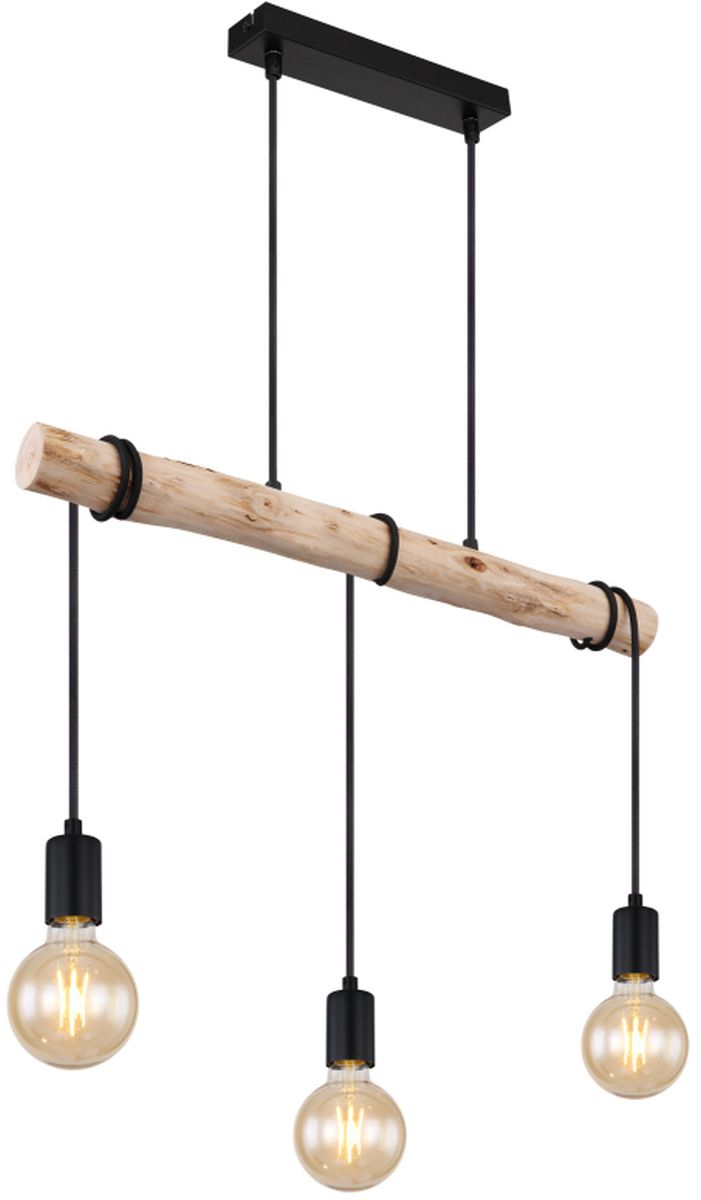 Globo Lighting Gregor lámpara colgante 3x60 W negro-madera 15539-3H