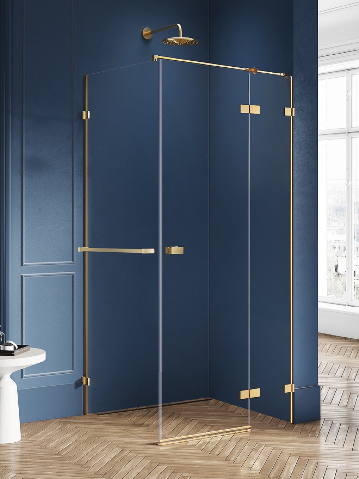 New Trendy Avexa Gold Brushed cabina de ducha 100x90 cm rectangular oro cepillado/vidrio transparente EXK-3049
