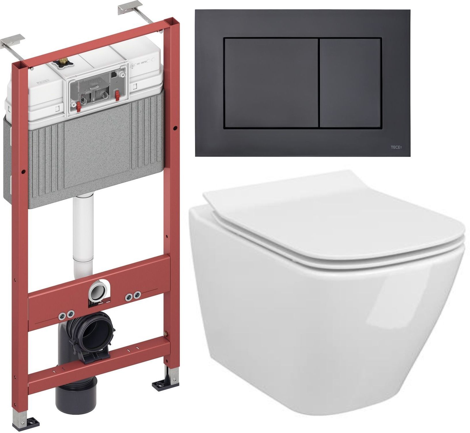 Conjunto taza de inodoro con asiento de cierre suave Cersanit City S701-405, marco empotrado Tece Base 9400407, 9240407