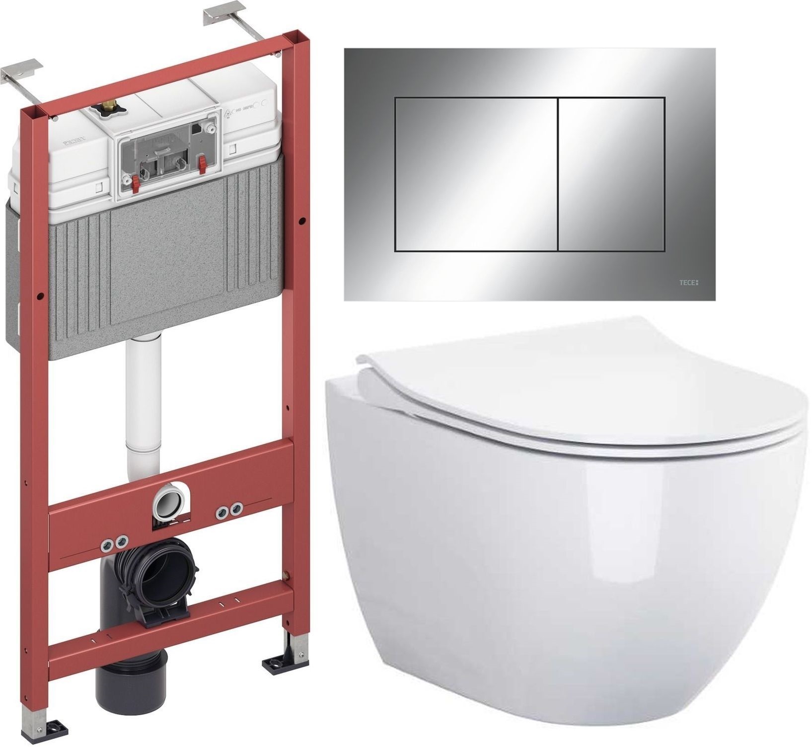 Conjunto taza de inodoro con asiento de cierre suave Cersanit Zen S701-428, marco empotrado Tece Base 9400407, 9.240.401