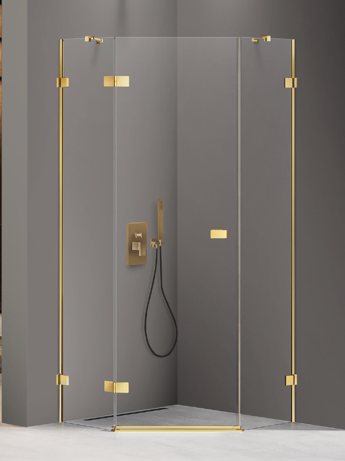 New Trendy Avexa Gold Shine cabina de ducha 80x80 cm oro brillo/vidrio transparente EXK-3840