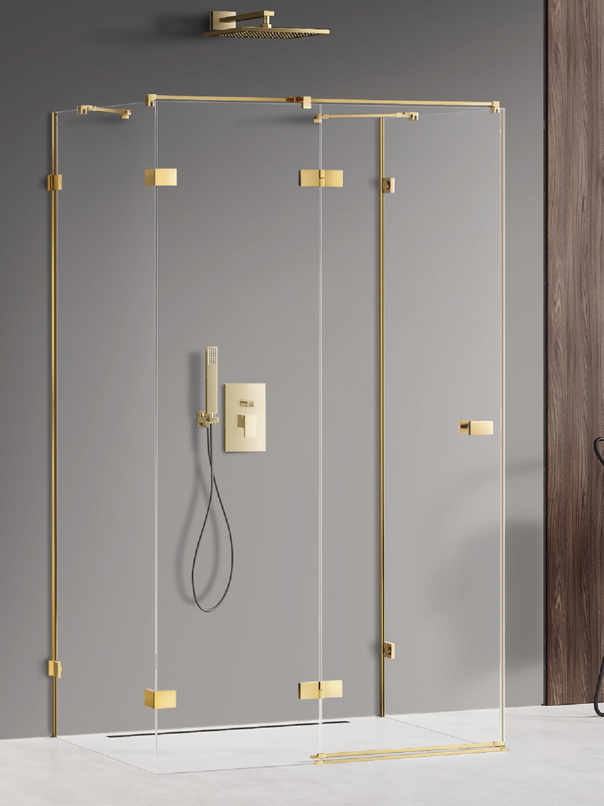 New Trendy Avexa Gold Shine cabina de ducha 80x70 cm rectangular oro brillo/vidrio transparente EXK-2094
