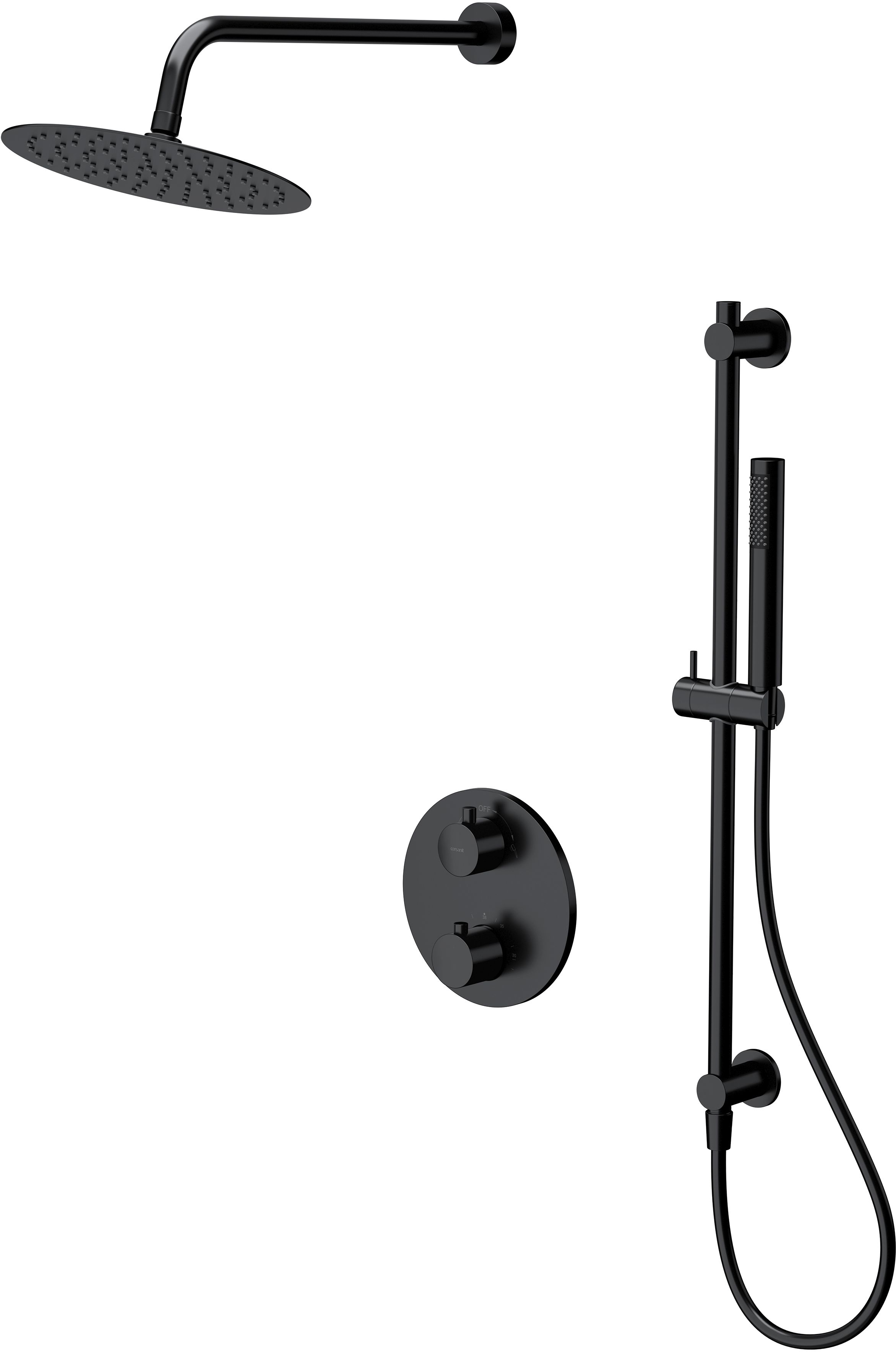 Cersanit Zen conjunto de ducha empotrado con termostato con rociador con efecto lluvia negro S952-033