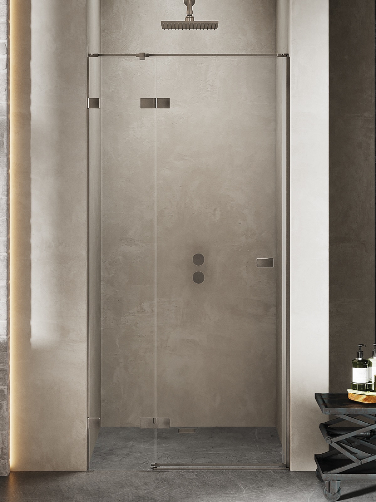 New Trendy Avexa Gunmetal Brushed puerta de ducha 130 cm oscilante grafito cepillado/vidrio transparente EXK-3254
