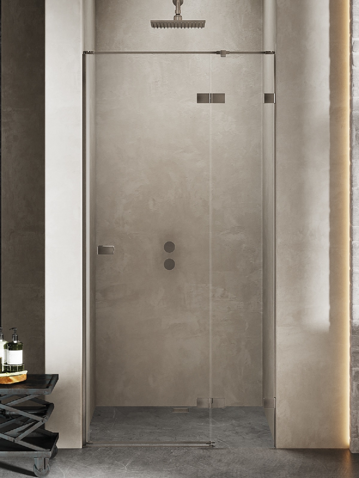 New Trendy Avexa Gunmetal Brushed puerta de ducha 130 cm oscilante grafito cepillado/vidrio transparente EXK-3255