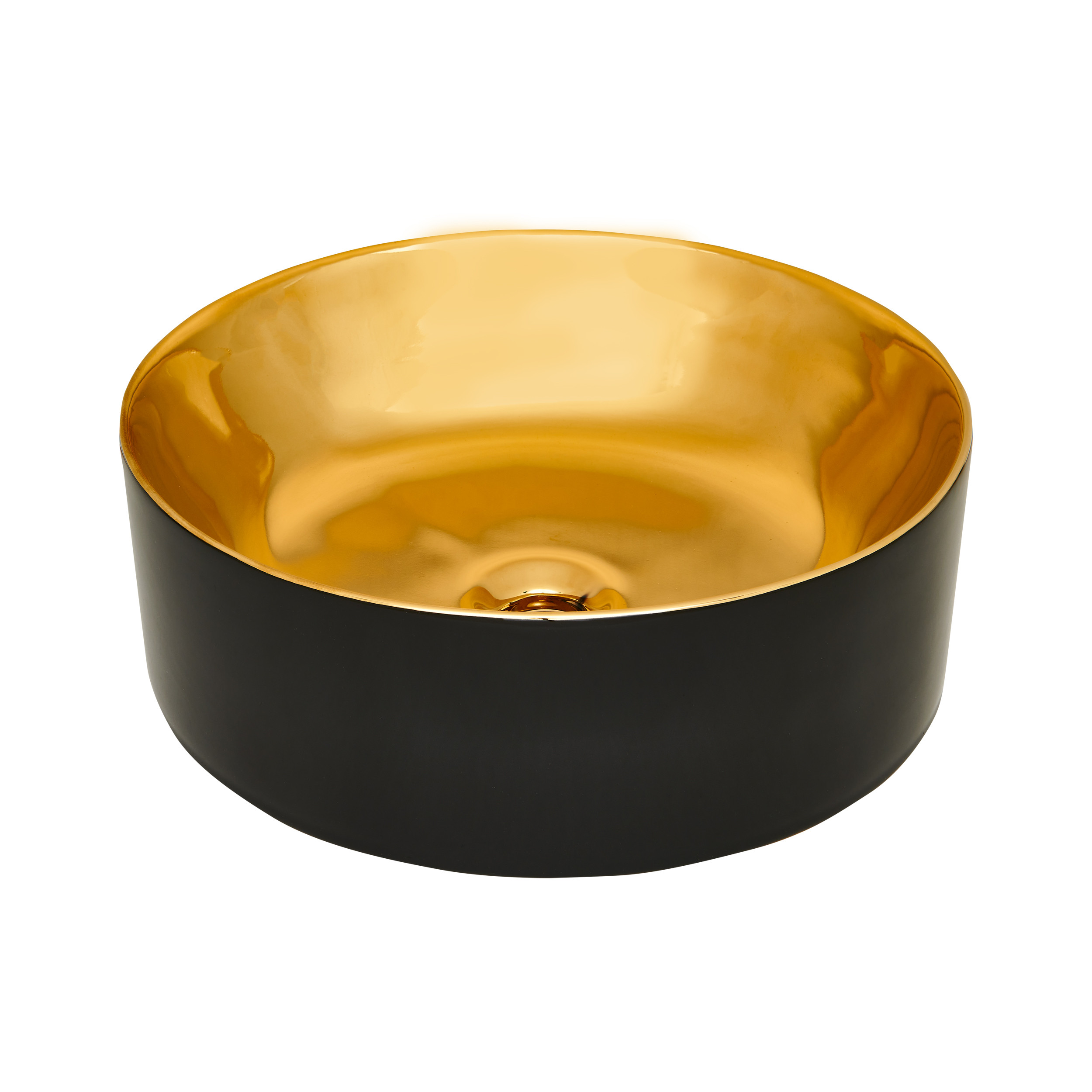 Invena Kos lavabo 42x42 cm circular sobre encimera negro-oro CE-38-027