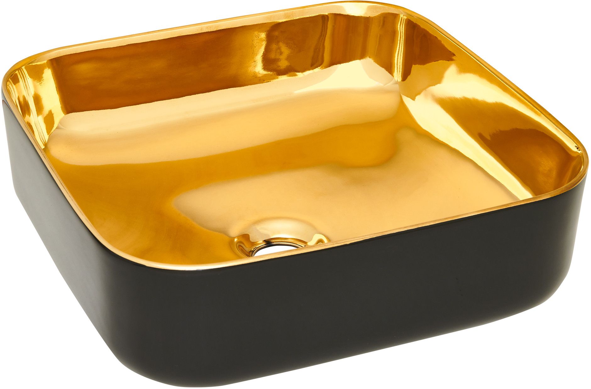 Invena Malaga lavabo 39x39 cm cuadrada sobre encimera negro-oro CE-39-027