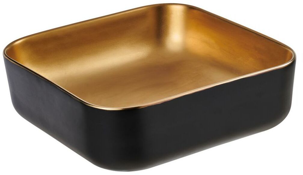Invena Malaga lavabo 39x39 cm cuadrada sobre encimera negro-oro CE-39-017
