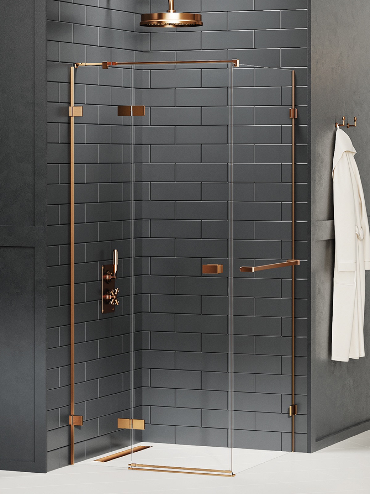 New Trendy Avexa Copper Brushed cabina de ducha 110x100 cm rectangular cobre cepillado/vidrio transparente EXK-3626
