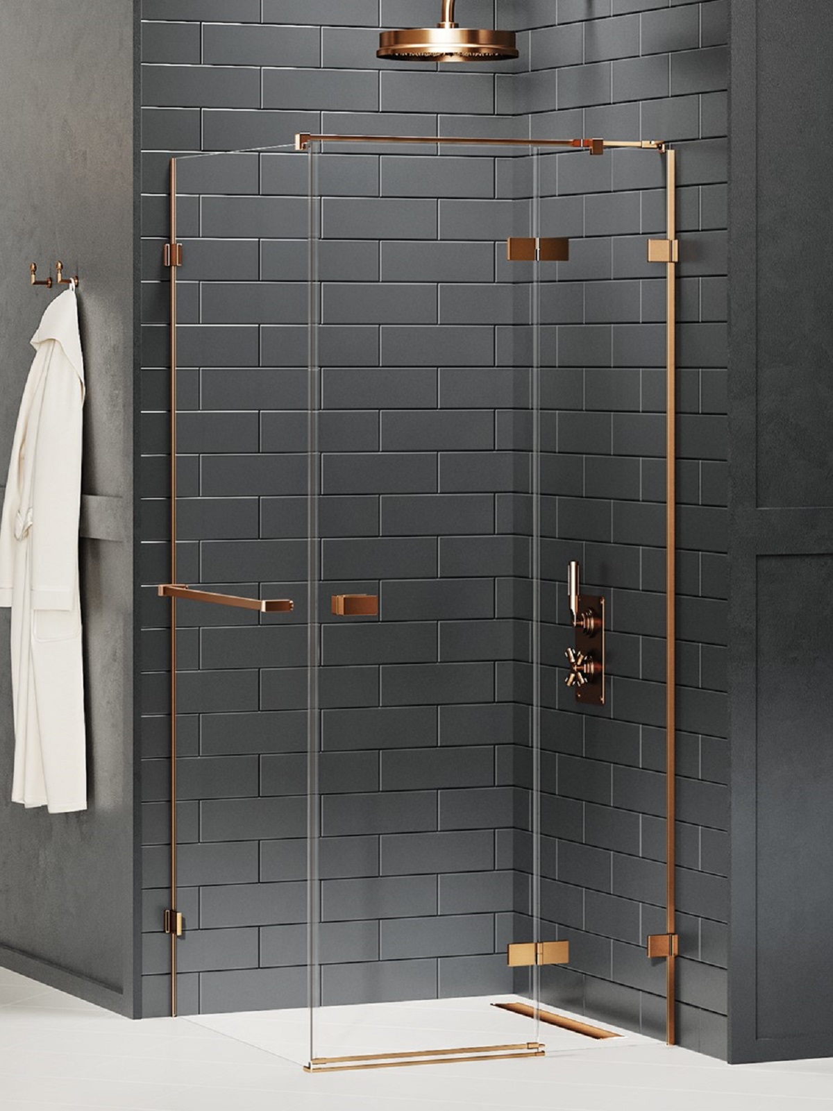 New Trendy Avexa Copper Brushed cabina de ducha 80x70 cm rectangular cobre cepillado/vidrio transparente EXK-3635