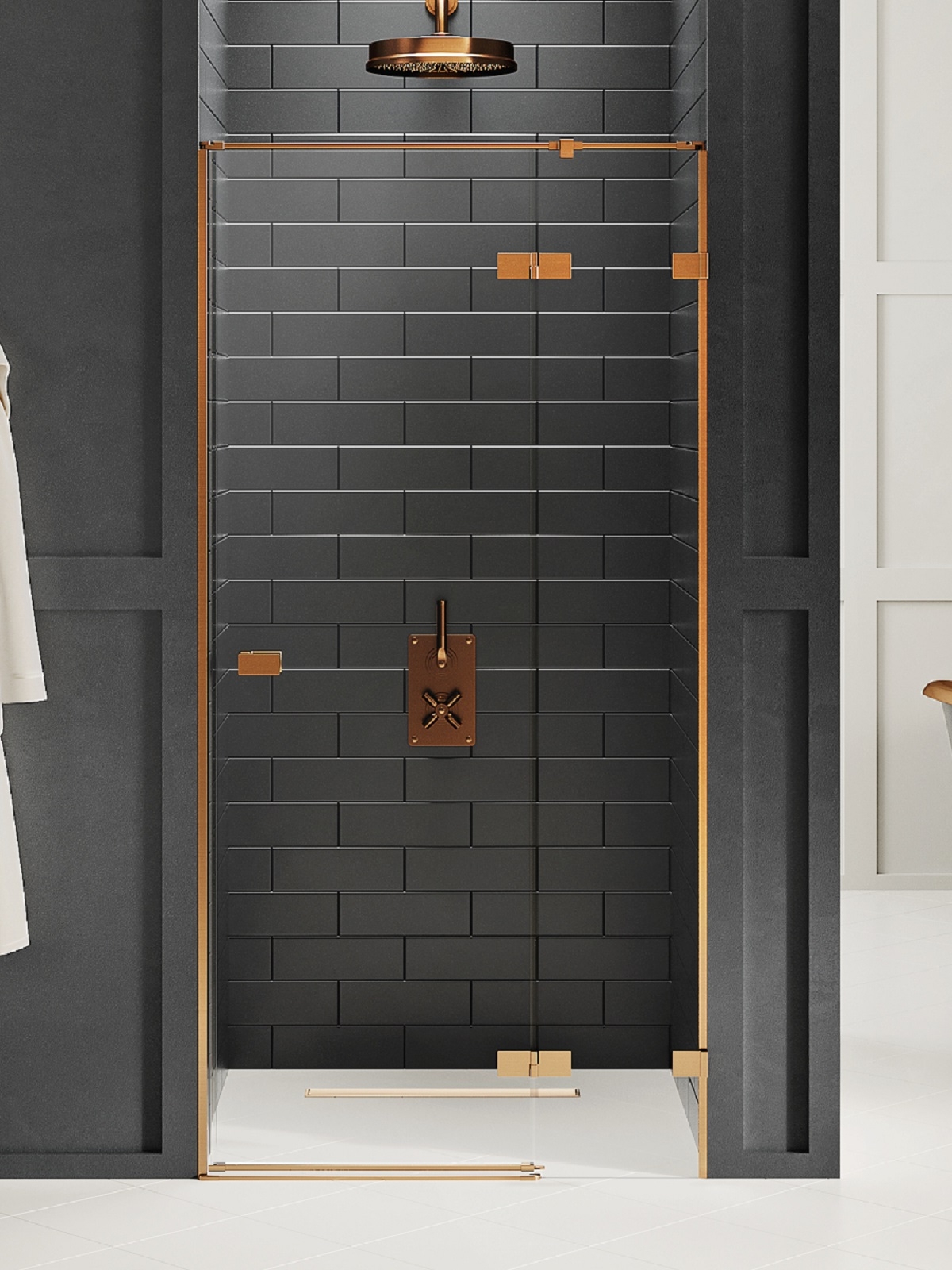 New Trendy Avexa Copper Brushed puerta de ducha 110 cm oscilante cobre cepillado/vidrio transparente EXK-3538