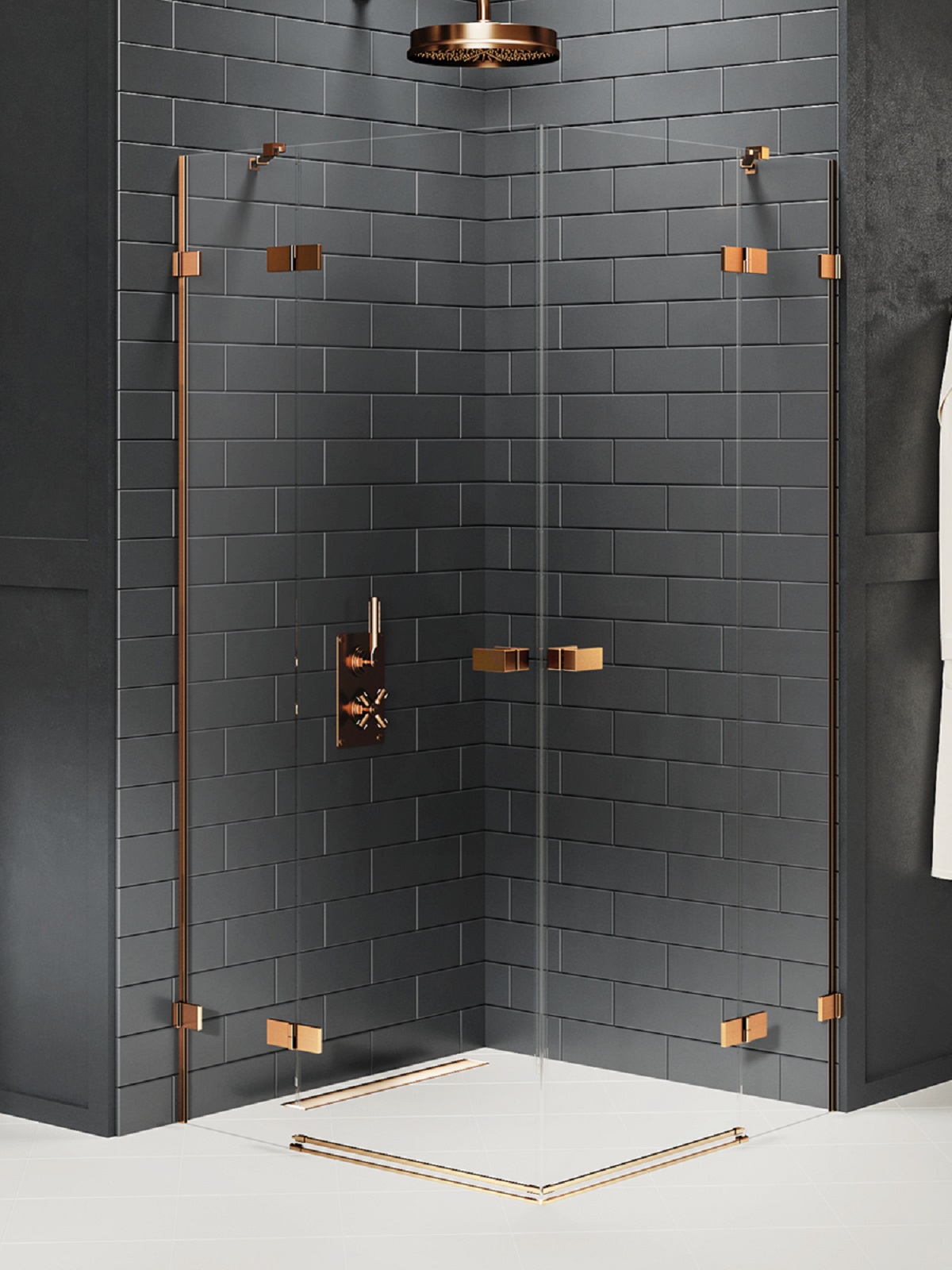 New Trendy Avexa Copper Brushed cabina de ducha 110x110 cm cuadrada cobre cepillado/vidrio transparente EXK-3683