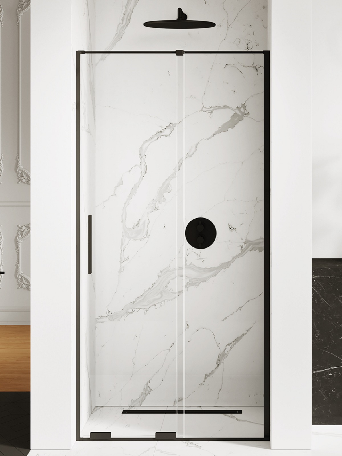 New Trendy Smart Black puerta de ducha 180 cm corredera negro mate/vidrio transparente EXK-4117