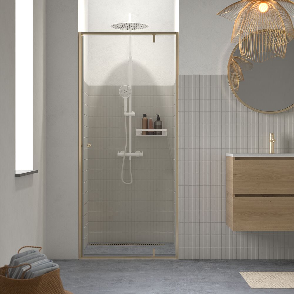 Sealskin Contour puerta de ducha 90 cm oscilante oro cepillado/vidrio transparente CD200906495100