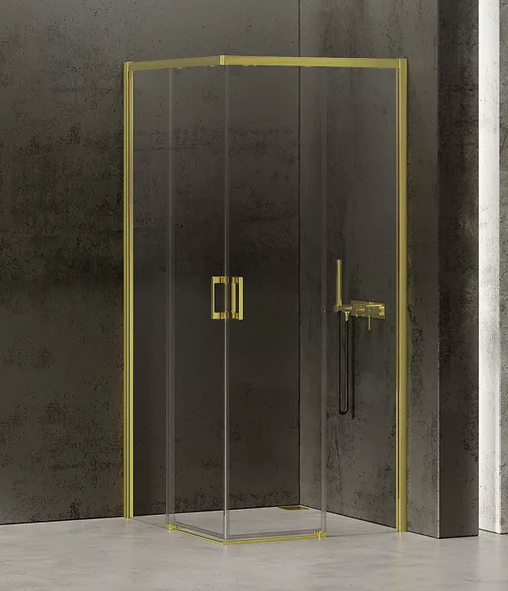 New Trendy Prime Light Gold cabina de ducha 90x80 cm rectangular oro brillo/vidrio transparente D-0418A/D-0417A