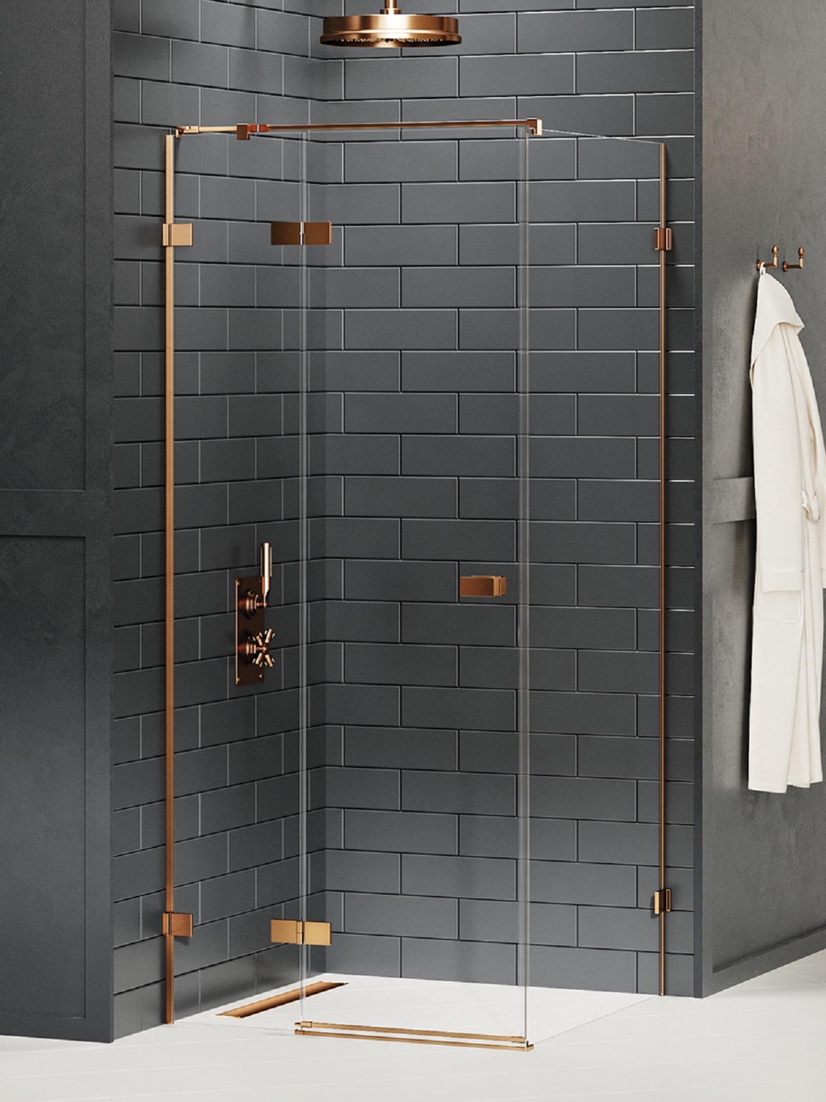 New Trendy Avexa Copper Brushed cabina de ducha 110x100 cm rectangular cobre cepillado/vidrio transparente EXK-3561