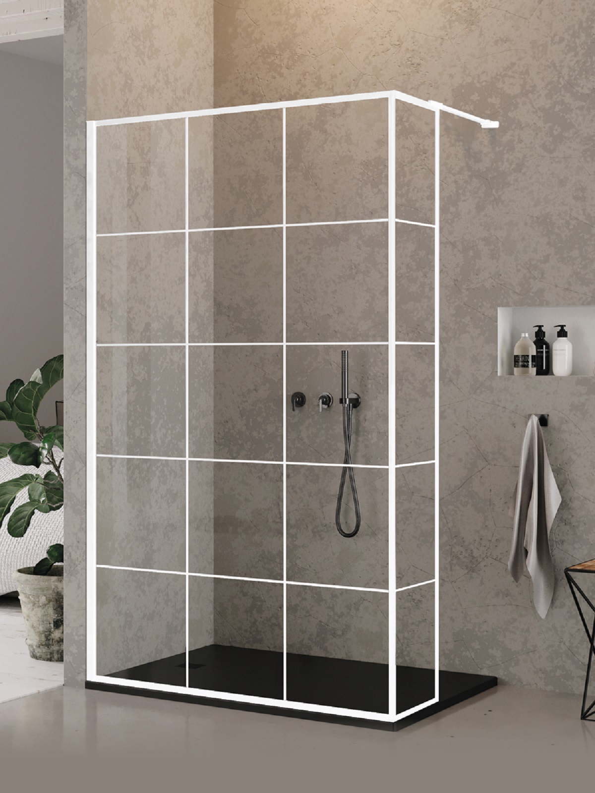 New Trendy New Modus White mampara de ducha walk-in 30 cm blanco mate/vidrio con patrón EXK-2246