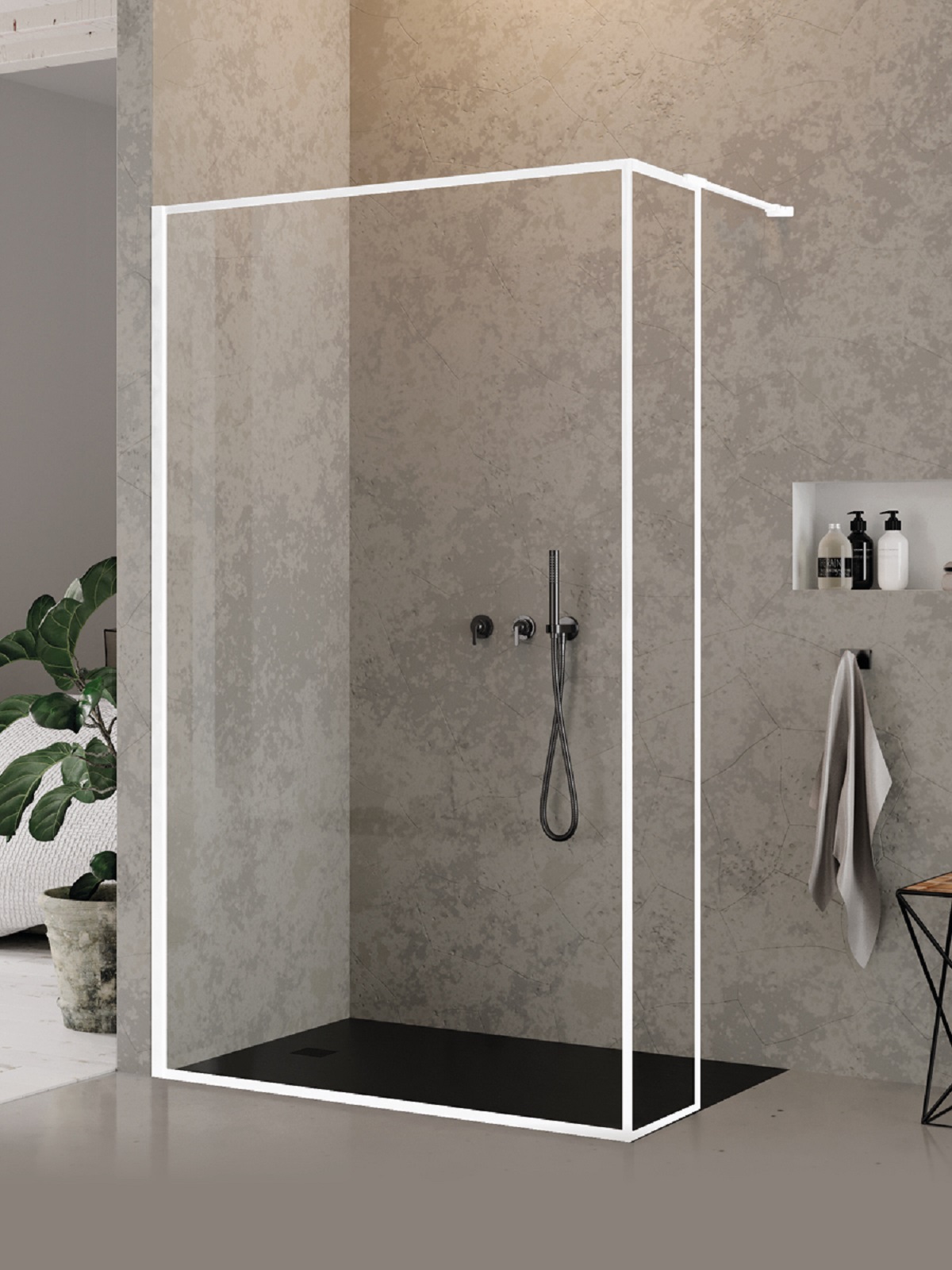 New Trendy New Modus White mampara de ducha walk-in 80 cm blanco mate/vidrio transparente EXK-2247