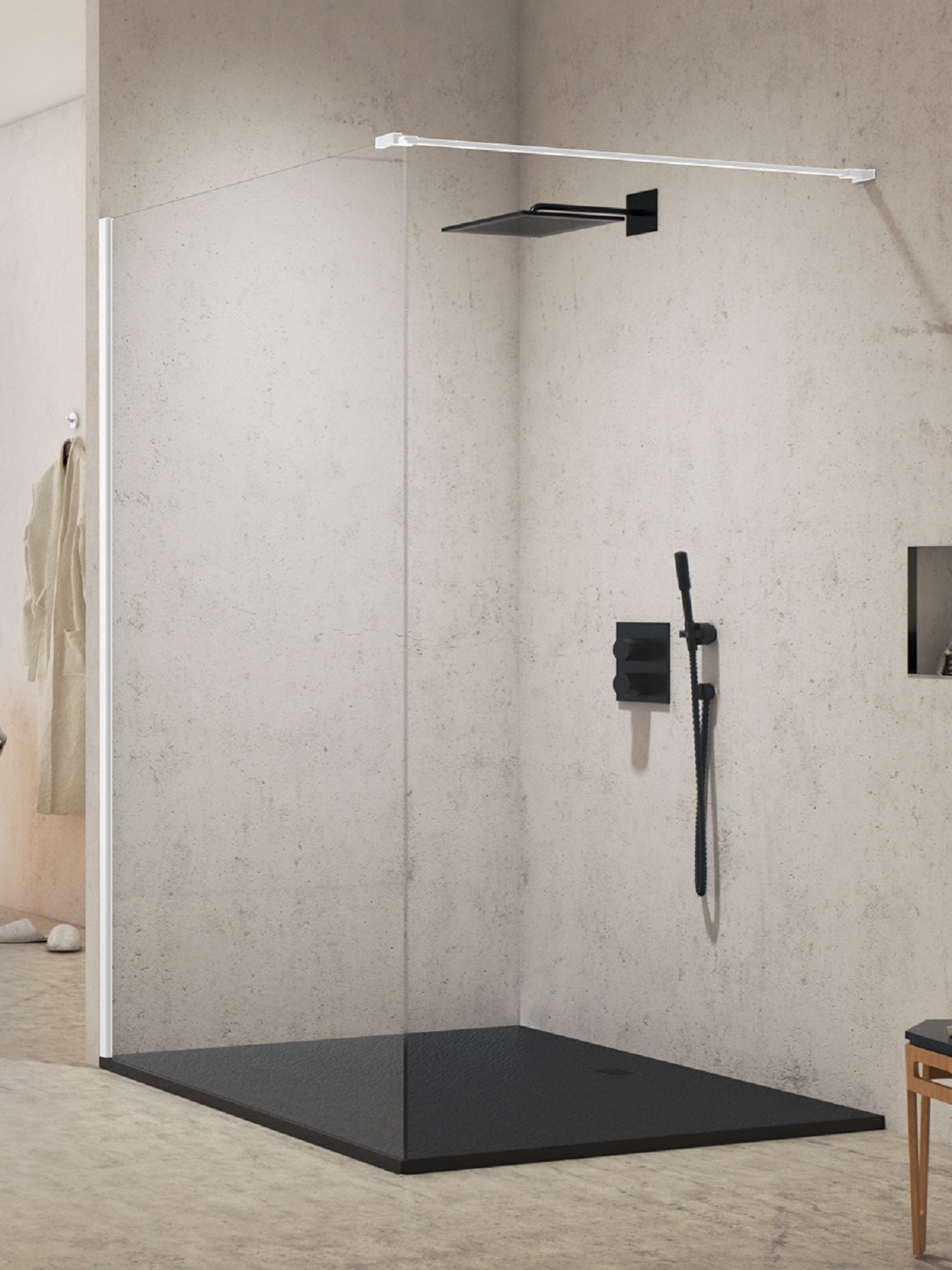 New Trendy New Modus White mampara de ducha walk-in 80 cm blanco mate/vidrio transparente EXK-2202