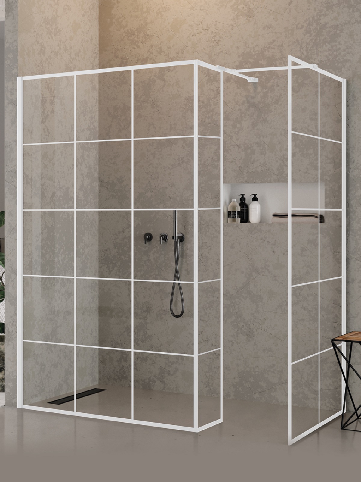 New Trendy New Modus White mampara de ducha walk-in 100 cm blanco mate/vidrio con patrón EXK-2282