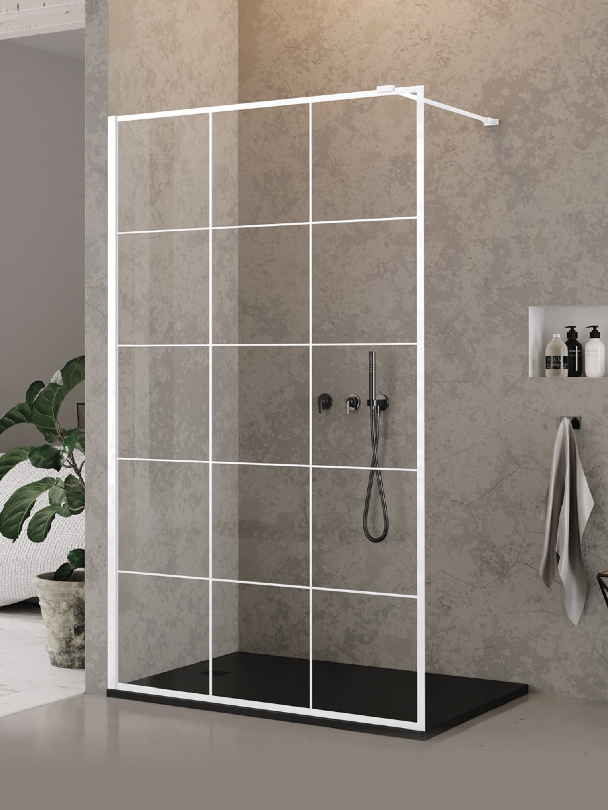 New Trendy New Modus White mampara de ducha walk-in 90 cm blanco mate/vidrio con patrón EXK-2213